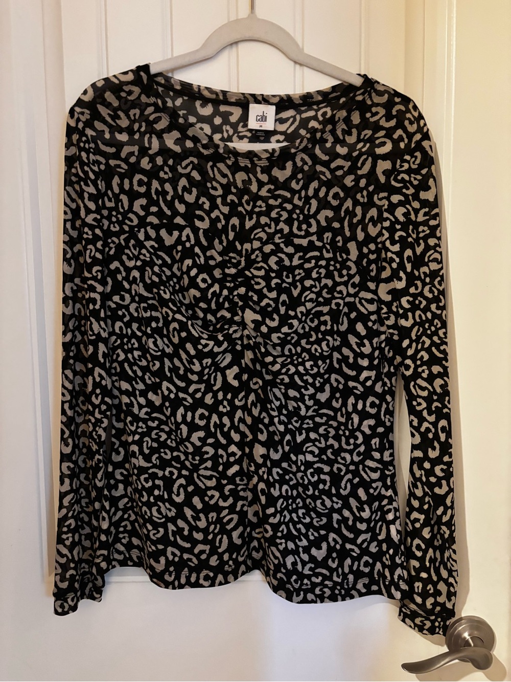 CAbi Black and Cream Leopard-Print Long Sleeve Top